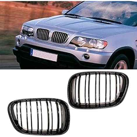 Sport Style Double Latte Brillant Noir Calandre Grilles Rein Grill Remplacement Pour BMW X5 E53 1998-2003 (1/4)