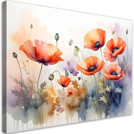 Stampe su Tela Papaveri rossi fiori di campo pastello 30x20 (1/5)