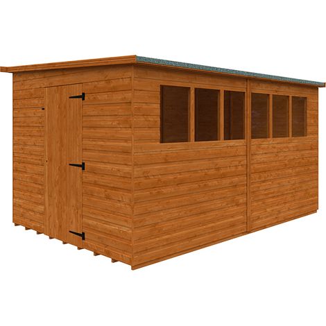 12 x 8 Feet Lean-To Pent 12mm Shed - Solid Wood/Softwood/Pine - L355 x W235 x H204.1 cm - Burnt Orange
