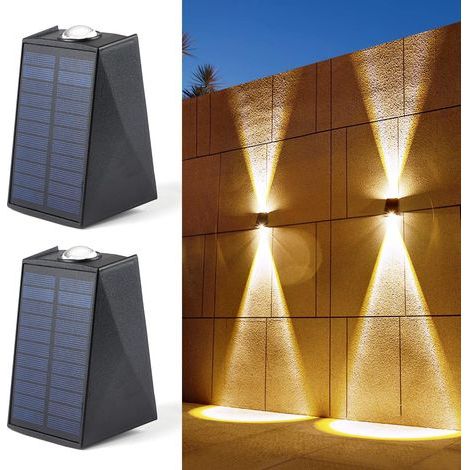 Outdoor LED solar wall light, IP65 waterproof, suitable for homes, porches and yards (warm white light, set of 2). (1/5)