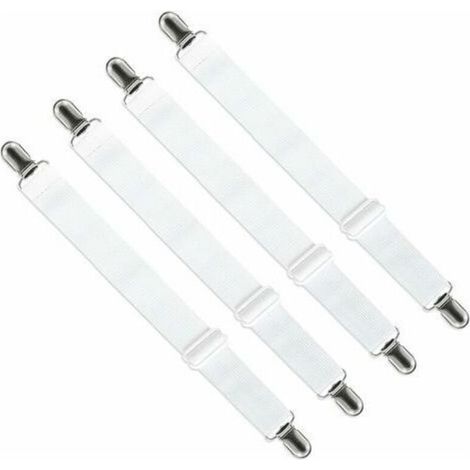 BUNTHAUS Verstellbarer Bettlakenbezug mit Gummibändern (33 cm bis 140 cm, Breite: 2,5 cm), Bügelbrettbezüge mit Gummibändern (weiß, 4er-Set)