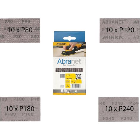 Mirka Abranet Schleifstreifen 81 × 133 mm Klett, Mix-Pack 80/120/180/240, je 10 Stk, 40 Stk, für Schwingschleifer (1/5)