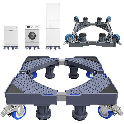 Support Machine a Laver Seche Linge,Socle Machine a Laver Réglable, Rehausseur Machine a Laver avec 4 Roulettes,Antivibration jusqu'à 250 kg (1/5)