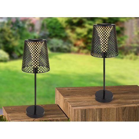 Große Solar Tischleuchten 2er SET mit gestanztem Metallschirm schwarz, Höhe 50cm (1/5)