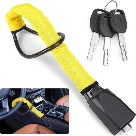 Verrou de volant antivol en acier inoxydable – Système de verrouillage universel – 3 clés – Câble d'acier robuste 5mm – Compatible voitures et camionnettes (1/5)