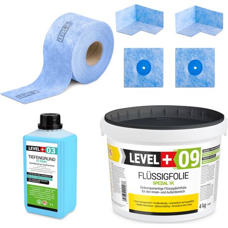 LEVEL+ Dichtset für Duschabdichtung Bad Dichtband Flüssigfolie 4kg SET61 (1/4)