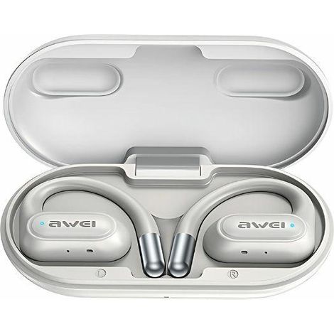 Cuffie AWEI OWS T93 Bluetooth 5.4 con docking station, colore bianco.