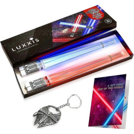 Otwoo-Zauberstäbe in Lichtschwertform. Ideal für eine Star-Wars-Party [Set mit 2 Paaren, rot und blau] mit Flaschenöffner und Geschenk.