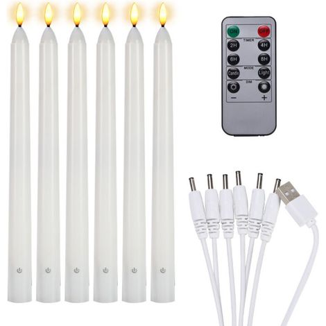SABIR Lot de 6 Bougies Longues LED Vacillantes Sans Flamme avec 1 Télécommandes, Bougies de Fenêtre LED Rechargeable 27 CM Blanc, Décoration pour Noël Mariage Fêtes Banquet (1/5)