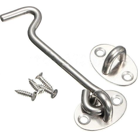 Loquet à œillet et crochet en acier inoxydable pour abri de jardin, portail - Loquet silencieux - Accessoire (100 mm, 4 pièces) (1/3)