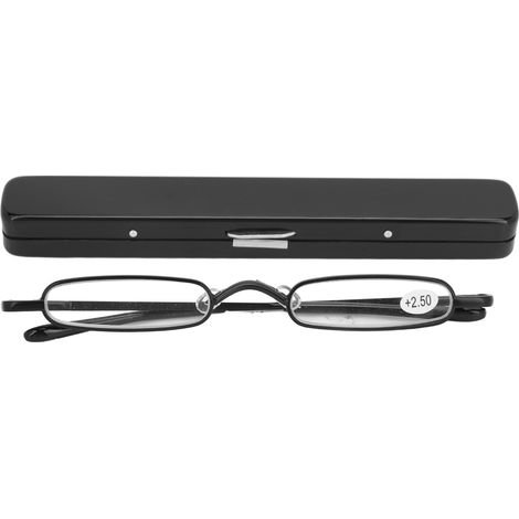 Lunettes de lecture mini noires +250, fines et portables, en acier inoxydable, HD, pour hommes et femmes âgés, avec étui de protection. (1/5)