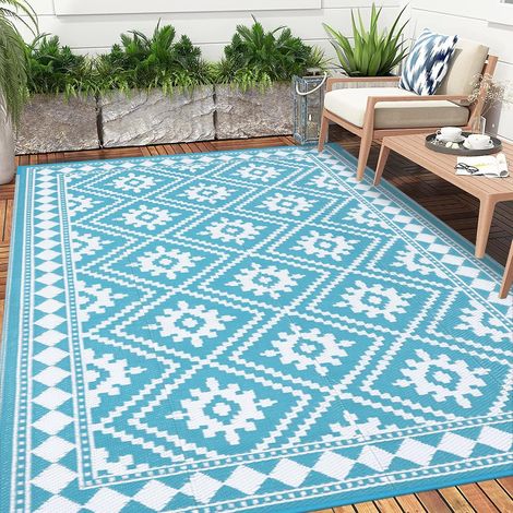 Tapis d'extérieur Extra Large, imperméable et Durable, Pliable en Paille en Plastique recyclé, Portable, résistant aux UV, pour Camping-Car, terrasse, Balcon, Porche, (Turquoise, 180 x 270 cm) (1/5)