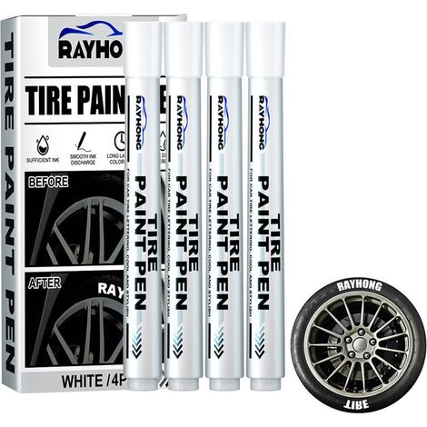 Stylo marqueur blanc pour peinture de pneus, stylo marqueur étanche à base d'huile pour pneus de voiture, stylo de traage Graffiti pour bande de roulement en caoutchouc automobile, 4 paquets (1/5)