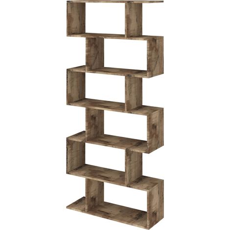 Dmora Libreria alta a zig zag a 6 scaffali aperti, Made in Italy, Scaffale per libri e documenti, Libreria da ufficio, cm 80x25h192, colore Acero, con imballo rinforzato (1/5)