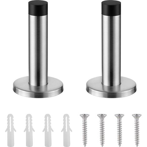 Heavy Duty Door Stop for Baseboards - Set of 2 Door Block - Stainless Steel Wall Door Stop with Rubber Tip - Doorstop