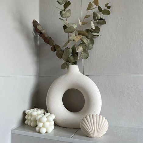 Lot de 2 vases à Fleurs en céramique Blanche pour décoration