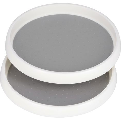 Plateau tournant antidérapant et multifonctionnel pour placard, idéal pour la cuisine. Lot de 2 petits modèles. (1/5)