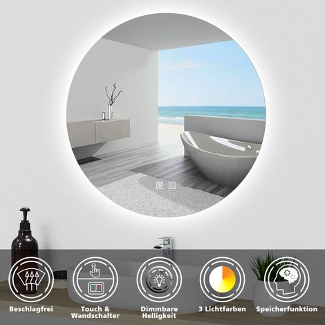 Badspiegel LED Rund Wandspiegel Badezimmerspiegel Touch Beleuchtung Kalt/Warmwei dimmbar 100cm (1/5)