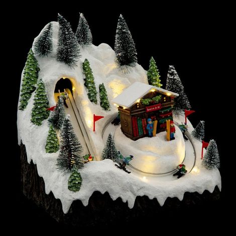 Fééric Lights And Christmas – Village de Noël lumineux et animé – Station de ski avec chalet – 19 LED multicolores – Dimensions 27,5 x 22 x 28 cm – Poids 2,13 kg (1/3)