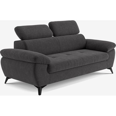 Moderner 3-Sitzer-Design-Sofa mit verstellbarer Kopfstütze Kira - Schwarz (1/5)