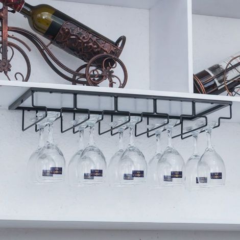 1 pièce Porte-verres suspendu, bois noir 50 cm, 10 places, design contemporain, pour cuisine et bar