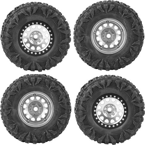 4 roues caoutchouc RC crawler + moyeux métal argenté adaptés voiture 1/10 RC 2,2 pouces (1/5)