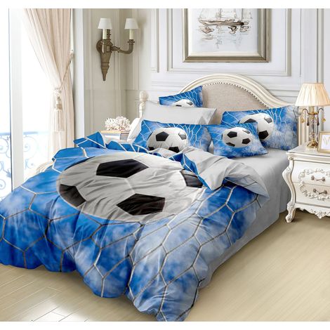 Parure de lit 3D avec housse de couette 135 x 200 cm + taie d'oreiller 80 x 80 cm - Ballon de football réversible 2 pièces avec fermeture éclair (1/3)