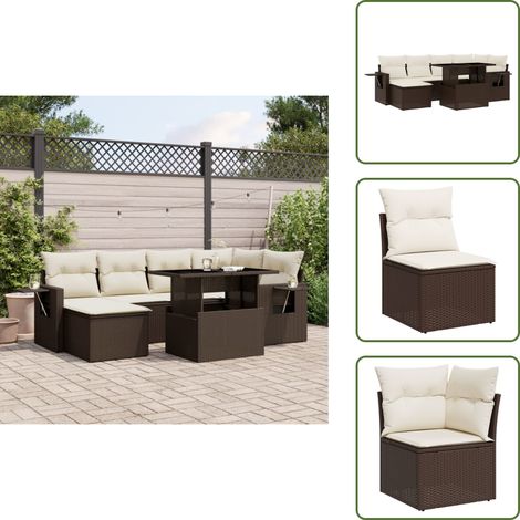 7-tlg. Garten-Sofagarnitur mit Kissen Braun Poly Rattan - Gartenmöbel - Esszimmergarnitur - Lounge Set - Outdoor Möbel - Rattan Gartenmöbel (1/5)