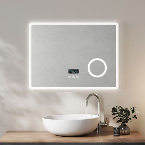 Heilmetz Badspiegel mit Beleuchtung 80x60cm Variabel Dimmbar Licht mit Bluetooth und mit 3x Lupe IP44 Wasserdicht Badspiegel (1/5)