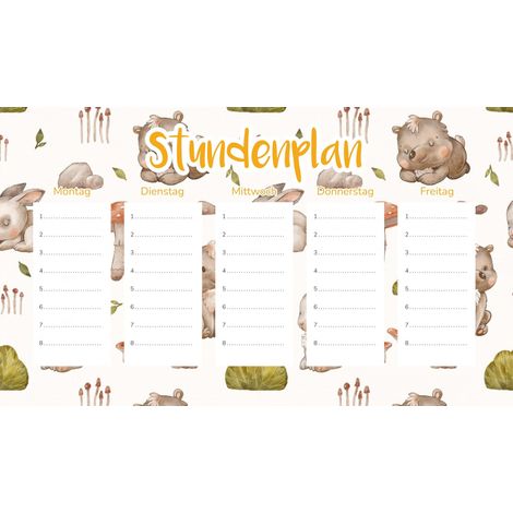 Plan de cours magnétique Petits animaux de la forêt 30 x 17,5 cm
