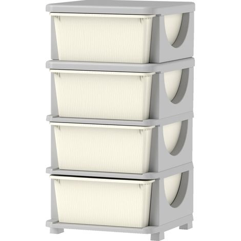 Mobile contenitore per bambini 4 cassetti rimovibili, bordi arrotondati, 37x37x76 cm, plastica crema (1/5)