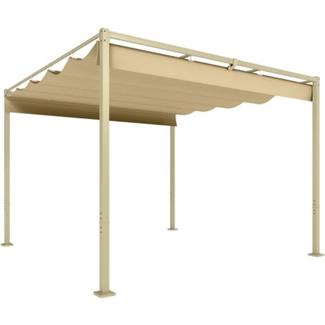 Gazebo per giardino 3 m x 3 m con tetto retrattile, UPF30+, color kaki, installazione in loco.