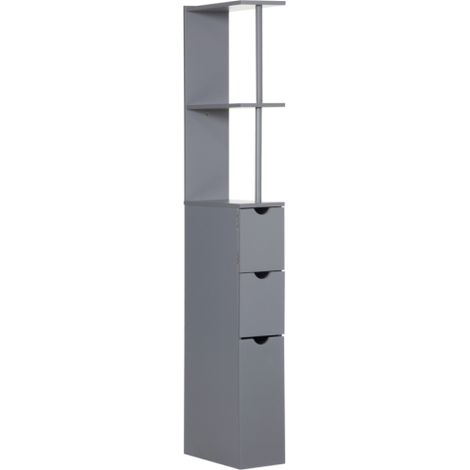 Narrow Freestanding Bathroom Cabinet with 2-Tier Shelf and Drawers, Tall Grey Storage Unit for Organized Bathroom Space