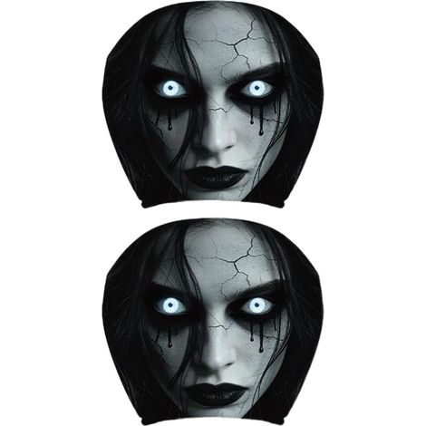 Housse d'Appuie-Tête Effrayante Décoration Véhicule Halloween 2 Pièces Protecteur D'Appuie-Tête Effrayant Pour Voiture Pour Halloween SUV Berlines Monospaces Camping-Cars Homme (1/5)