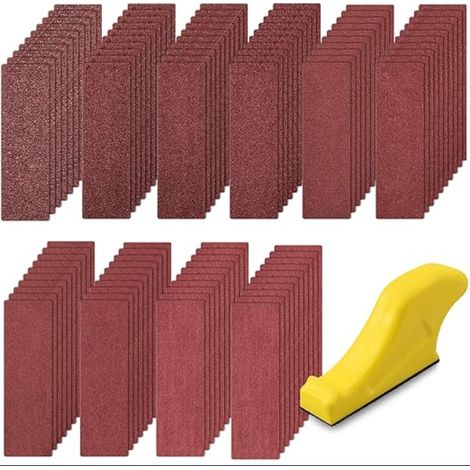 Feuilles Abrasives avec Bloc de Ponçage à Main, Papier Abrasif Grain 40/60/80/120/180/240/320/400/600/800 Verre pour Poncage (1/5)