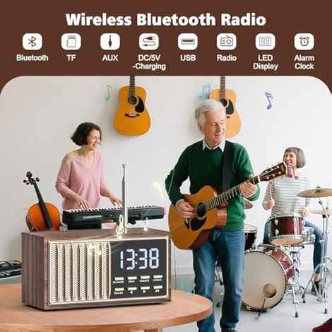 Radio FM Retro Petite Radio nostalgique avec écran LED, Radio de Cuisine avec Bluetooth, Compatible USB/TF/AUX, idéale comme Cadeau (1/4)