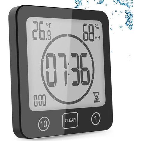 Badezimmeruhr digitaler Duschtimer mit Saugnapf wasserdichte Duschuhr mit Hygrometer und Thermometer Countdown-Funktion digitaler LCD-Alarm für (1/5)