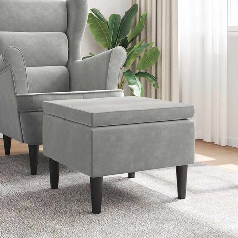vidaXL Taburete con patas de madera y terciopelo gris claro (1/5)