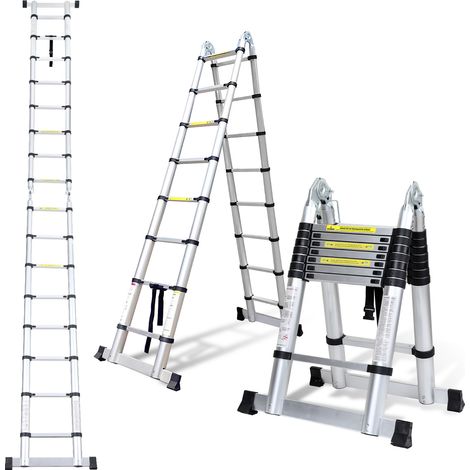 Randaco Escalera telescópica Pro 5m plateada 150kg, patas antideslizantes