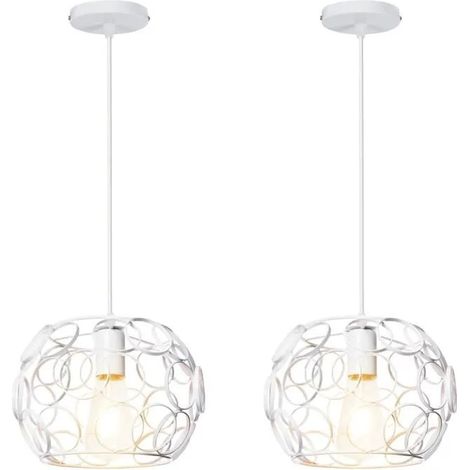 U-Do LOT DE 2 Ajustable Lustre Intérieur design Moderne Suspension Luminaire en Métal Blanc Lampe Brillant pour Chambre Escaliers (1/4)