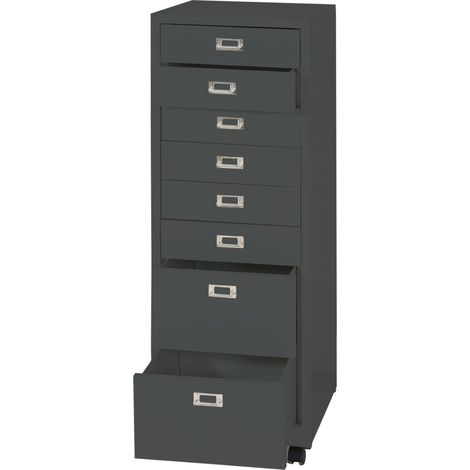 [NEUWERTIG] Rollcontainer HHG-473, Schubladenschrank Stahlschrank Aktenschrank, Metall 115x40x41cm 8 Schubladen dunkelgrau