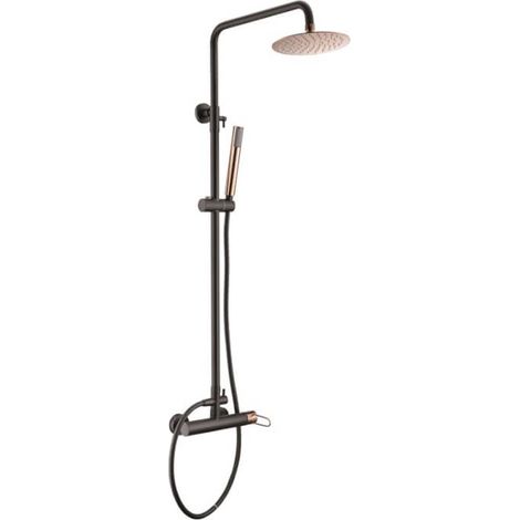 Columna de ducha con una barra extensible de diseño moderno en color negro mate y oro rosa Milos de Imex (1/5)