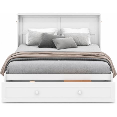Letto a scomparsa 140 x 200 bianco con cassetto contenitore e due ripiani laterali, struttura in pino e MDF, trasformabile e salvaspazio per piccoli ambienti CHICFURN (1/5)