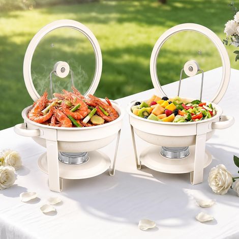 Chafing Dish 5L Réchaud Buffet Lot de 2 Chauffe-Plats avec Couvercle Verre, Support Pâte Combustible, Revêtement Antiadhésif, Idéal Mariage, Fête, Catering (1/5)