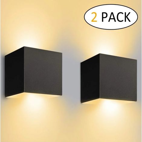 2 Pièces Applique Murale LED Exterieur 12W Appliques Murales Interieur 3000K Blanc Chaud Design Etanche IP65 - Noir (1/5)