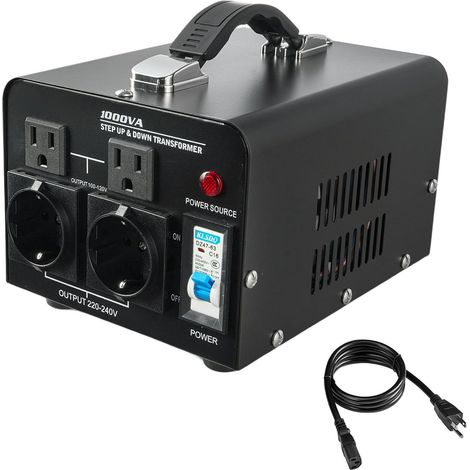 1000VA Spannungswandler, bidirektionaler Transformator 110V-220V, US/EU Steckdosen, Leitungsschutzschalter, Kabel im Lieferumfang enthalten. (1/5)