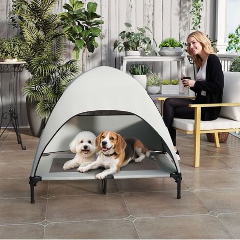Letto rialzato per cane con tetto, 106 x 76 x 99 cm, grigio chiaro OKMYHOME (1/5)