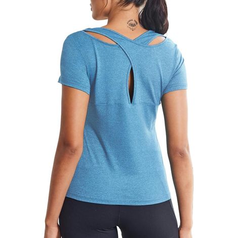 Damen-Sportshirt mit kurzen Ärmeln, rückenfrei, schnelltrocknend (1/5)