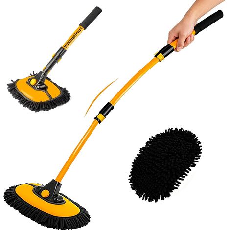 Courbé 15° Brosse Lavage Voiture Manche Telescopique 43" Balai Nettoyage Pinceaux Kit Detailing Camping Car Camion Accessoires Extérieur Intérieur Anti Rayure Wash Brush (1/5)