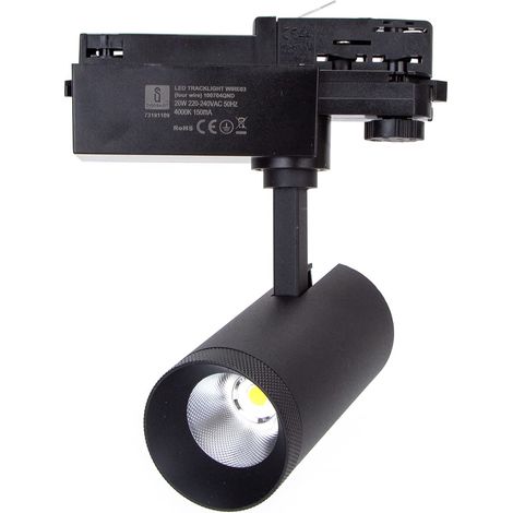 Spot LED de Rail Noir 20 W, 4 Fils, éclairage Efficace pour espaces commerciaux et artistiques.